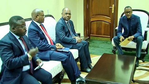le général Delphin Kahimbi, Kalev Mutond, She Okitundu, President Paul Kagame