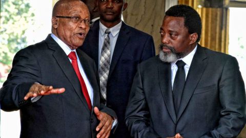 President Jacob Zuma and President Joseph Kabila Kabange holding talks at the Presidential Palace in Kinshasa, during President Zuma's working visit to the Democratic Republic of Congo (DRC). 15/10/2017, Elmond Jiyane, GCIS 
