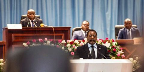 Le président congolais, Joseph Kabila, lors d’un discours à la nation, au palais du Peuple, siège du Parlement, le 5 avril 2017, à Kinshasa. 
