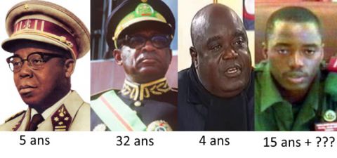 Joseph Kasavubu, Joseph Désiré Mobutu, Laurent Désiré Kabila et Joseph Kabila 