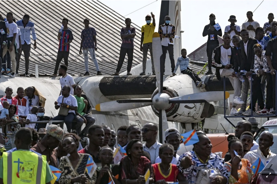 More than a million people attended a papal Mass on Wednesday at an airport in Kinshasa. Credit… Ciro Fusco/EPA, via Shutterstock